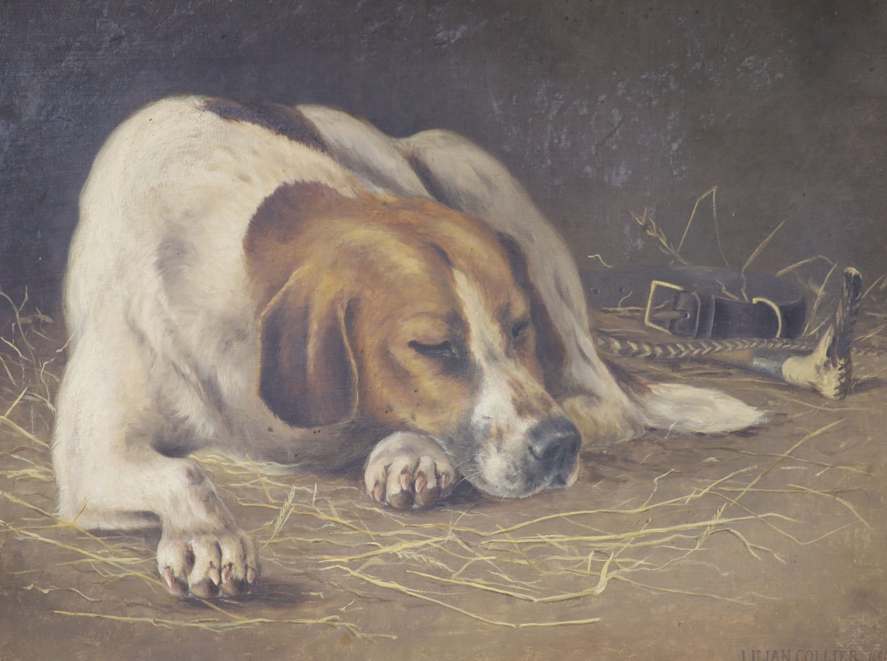 Lilian Collier (Exh.1880-1883), oil on canvas, 'No. 1, Champion, a member of the Lamerton Hunt', 45 x 60cm
